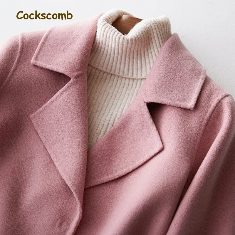 2018 Vers Manteaux Survêtement Femelle Tournent Bas Cachemire De 100 Laine Hiver Crête Coq Le Pure Manteau Double Femmes Rose Face qETw6UB