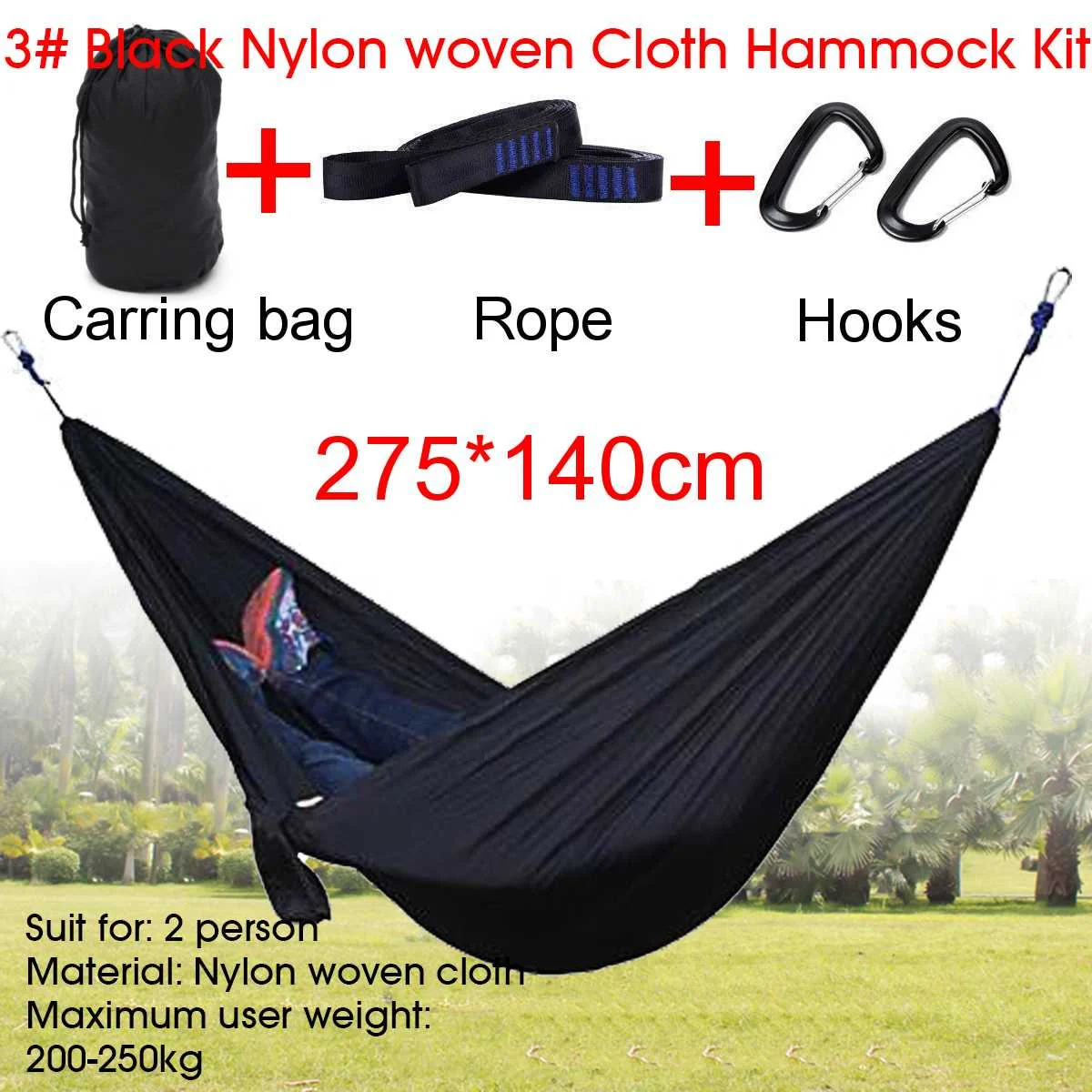 

6Pcs/set Portable Outdoor Camping Hammock High Strength Parachute Fabric Hanging Bed Hunting Sleeping Swing