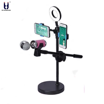 

Selfie Ring Light 360 Degree Swing Boom Table Stand Microphone Holder two cell Holder mic stand Ajustable Stage Bottom Metal