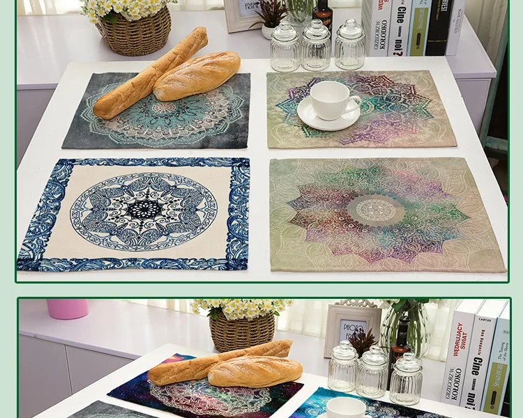 Мандала шаблон коврик для обеденного стола льняные цветочные печатные коврики для кухонного стола Теплоизоляционный стол салфетки