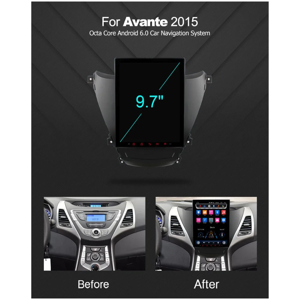 Best C600 9.7" IPS 2.5D Android 6.0 Car DVD Player For Hyundai Elantra 2012 2013 2014 2015 2016 Octa 8 Core 2G RAM+32G ROM GPS Radio 1