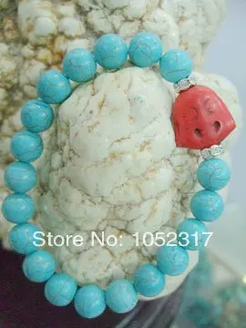 

6pcs 10mm Stone howlite Bead inlay Red Buddha Head Shining Rhinestone Bracelet Elasticity Adjustable Style