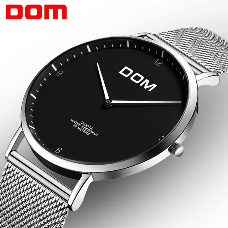 

Women Watch DOM Mesh steel Ultra Thin Business Quartz Watches Fashion Casual leather Strap Lover Wristwatch men relogio feminino