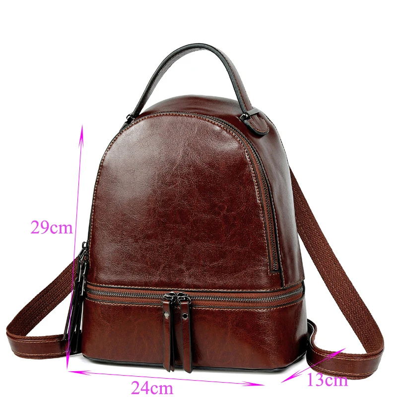 New Genuine Leather Rucksack Female Travel Knapsack High Quality Fashion Design School Daypack Women Oil Wax Cowhide Backpacks