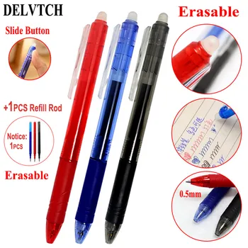 

DELVTCH 0.5mm Slide Press Button Magic Erasable Gel Pen Red/Blue/Black Ink Office School Student Writing Tool + 1pcs Refill Rods