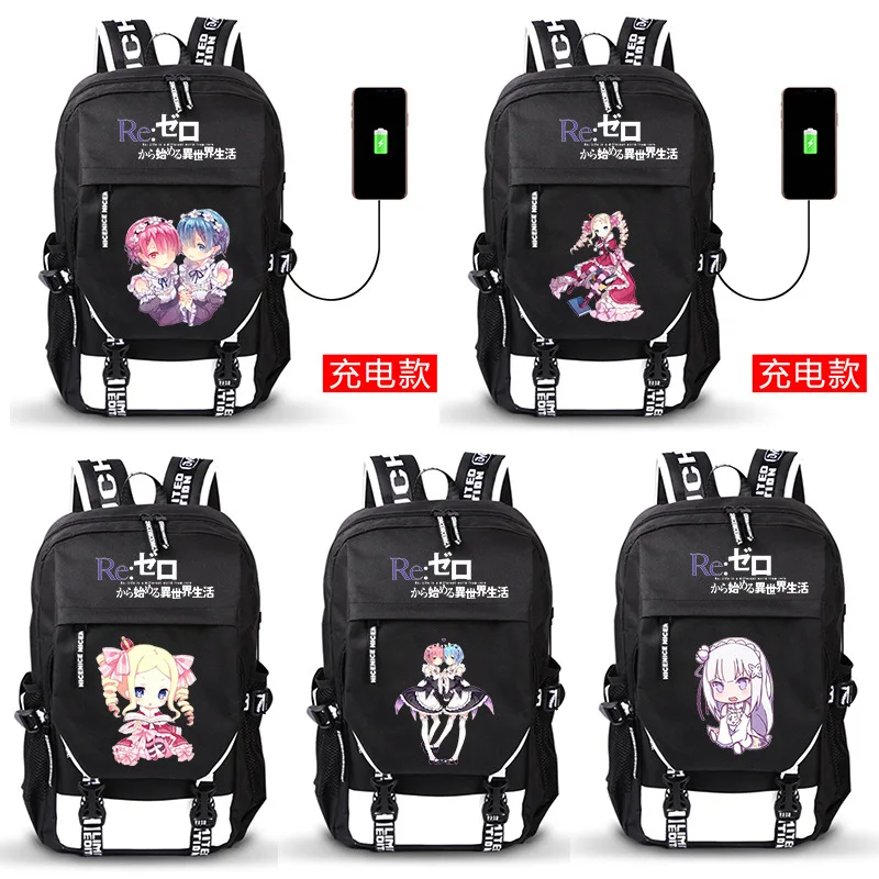

Re:Life In A Different World From Zero Ram Rem Cartoon Backpack USB Charging Teenager Bookbag School Bag Laptop Shoulder Bag