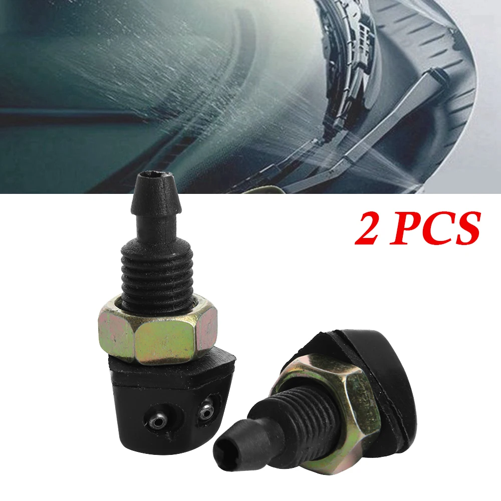 2Pcs Car Vehicle Front Windshield Washer Sprayer Nozzle Plastic Black