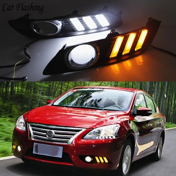 

Car Flashing 1 Set DRL Daytime Running Lights Fog Light Cover With Turn Yellow Signal For Nissan Sylphy Sentra 2013 2014 2015