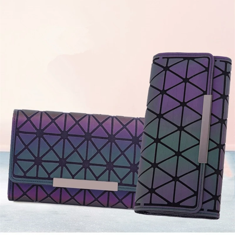 

Luminous geometric Wallets Women pu Leather Wallet Money Coin Bag credit card holder ladies holographic Clutch Purse Party case