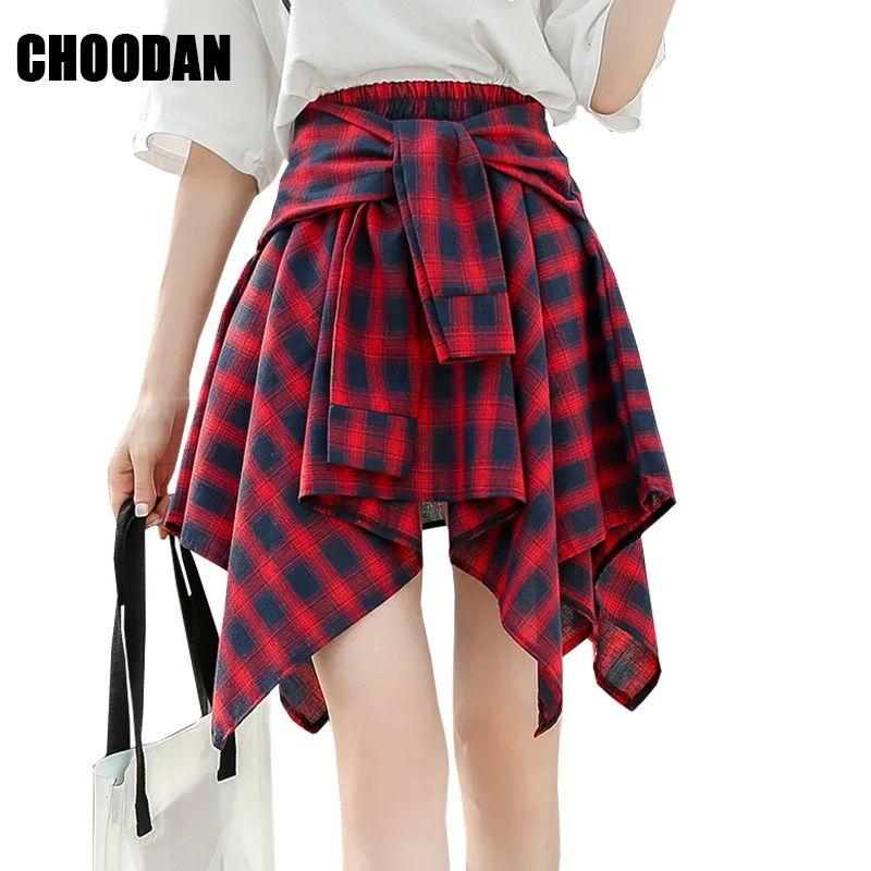 Pleated Women Skirt Preppy Style Plaid Mini Skirts Summer Korean 