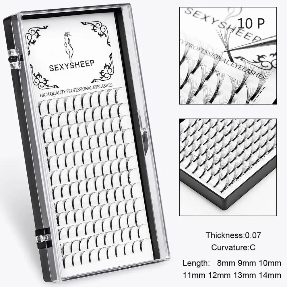 

SEXYSHEEP 120PCS 10P Russian Volume Eyelashes Extension long Stem Pre made Fans Lash Hot Selling Eyelash Individual Extensions