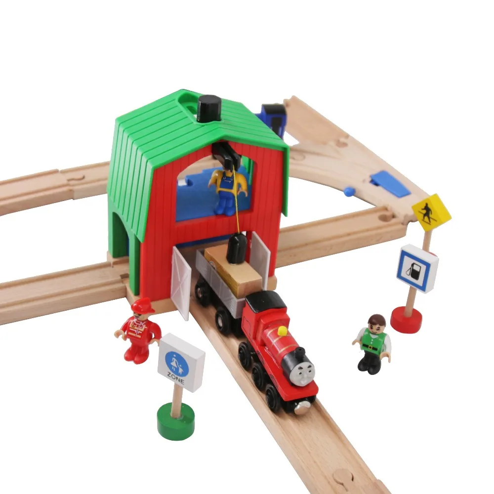 

Green House Crane Wooden Train Track Railway Accessories Crane House Tender Educational Slot DIY Thoma Brio