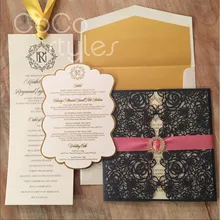 Cocostyles пользовательские Винтажные розы Стиль Лазерная Обработка карты с Золотая фольга печать для элегантные приглашения на свадьбу