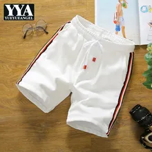 Повседневные Летние Новые мужские модные боковые полосатый длина до колена шорты Drawstring талия плюс размер Straight мужские прямые шорты Уличная