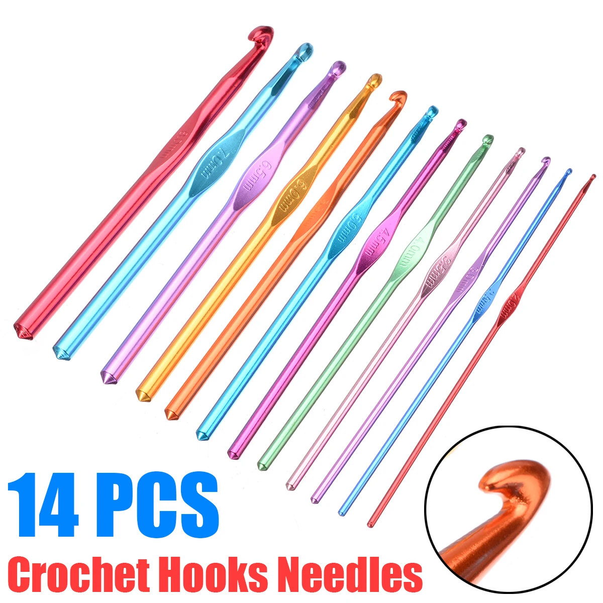 14pcs/set New Aluminum Crochet Needles Multi Color Crochet Hooks Set for Weaving Knitting Sewing Yarn Sweaters Scarfs Tools 15cm