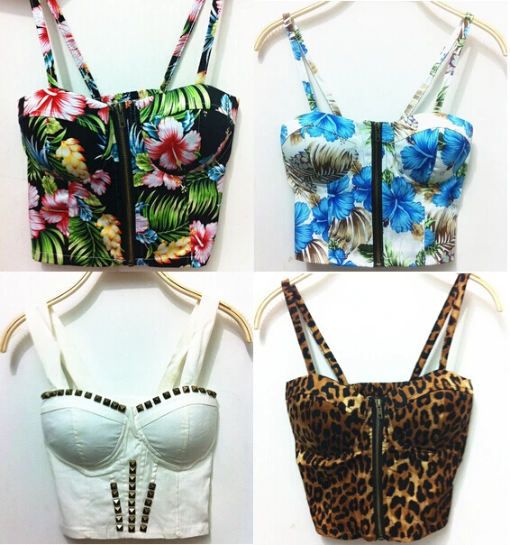 

Crop Top 2015 Summer Korean All-match Sexy Slim Front Zipper Geometric Pattern Print Spaghetti Strap Short Women Tops camis