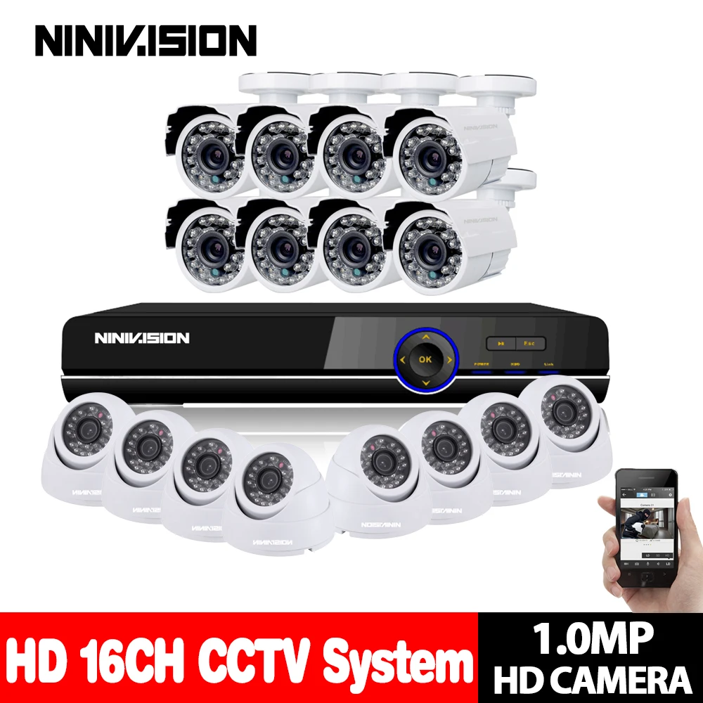 16CH CCTV 1080 P AHD DVR комплект видеонаблюдения Камера Системы 16 шт. 1.0MP HD Безопасности Камера Крытый Открытый P2P видео наблюдения Системы комплект