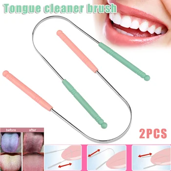 

2 Pcs Tongue Scraper Cleaner Stainless Steel Oral Cleaning Health Fresh Breath Tools SK88