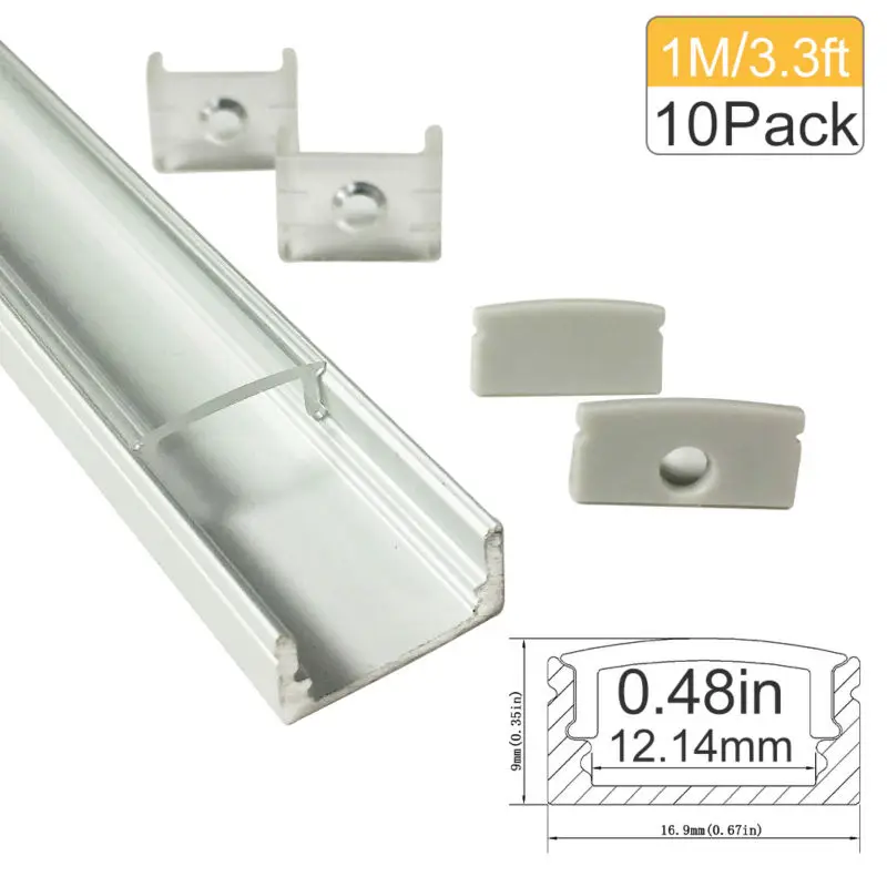 

10 Pack 3.3Ft/1M Clear LED Aluminum Profile U Shape 12mm Aluminum LED Channel System for LED Strip Lights Installation-U02