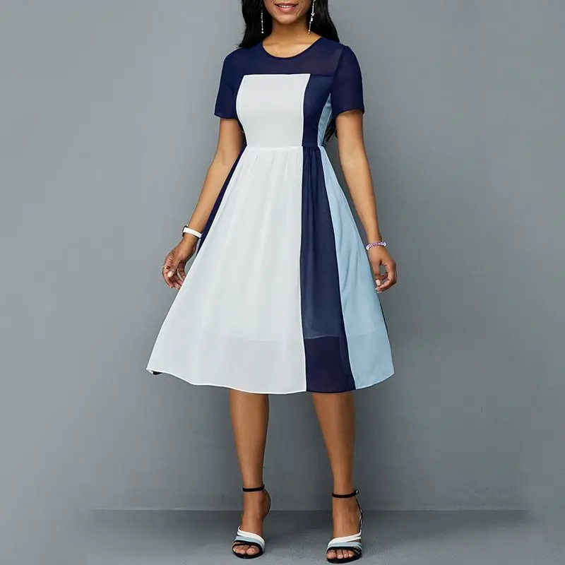 

Summer Vintage Elegant Office Ladies White Plus Size Women Midi Dresses Aline 2019 African Fashion Female Retro Chic Girls Dress