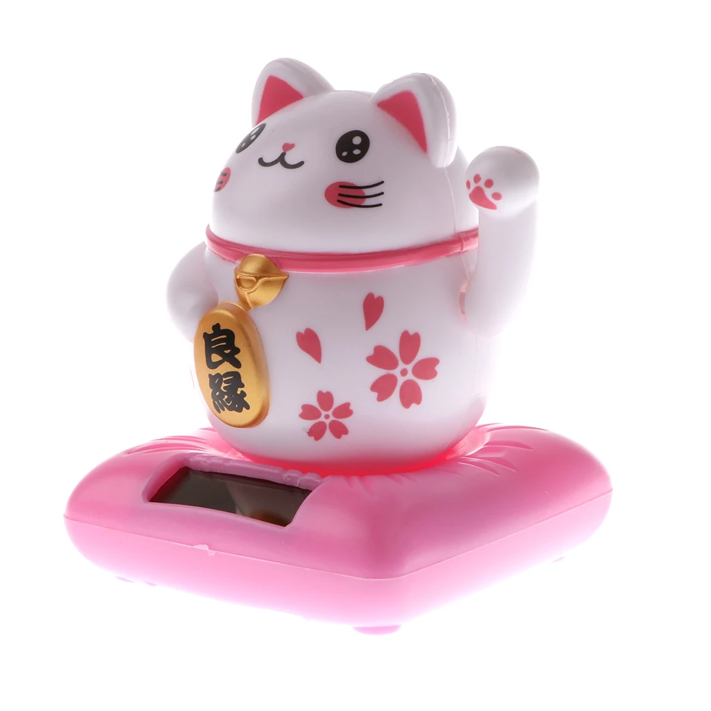 Kids Solar Powered Waving Hands Fortune Cat Kitten Animal Swinging Toy Car Home Ornament Decor Kids Xmas Gifts Gag Prank Toys