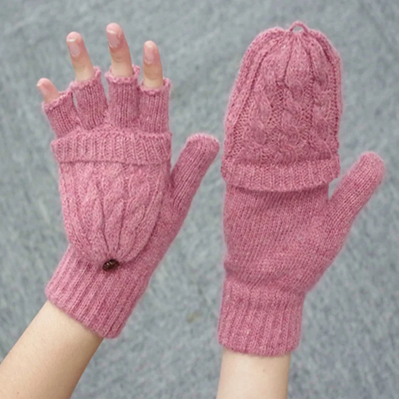 Двойного назначения флип Трикотажные Зимние перчатки Для женщин Полный пальцами шерсть варежки Для женщин Half-палец Для женщин перчатки