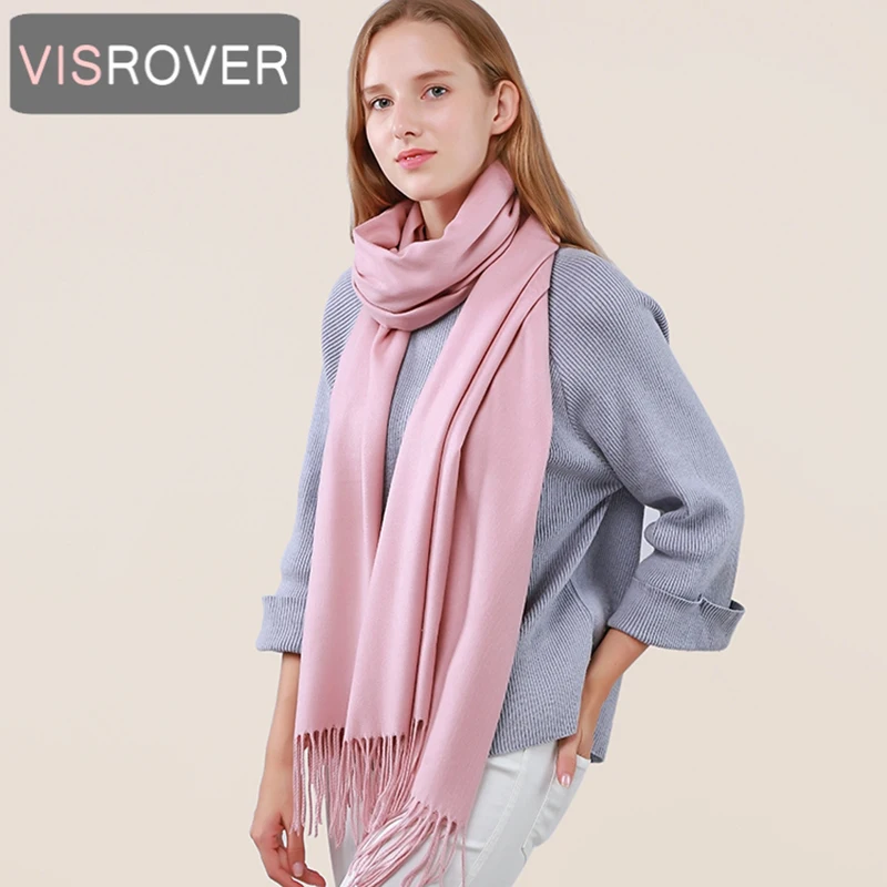 VISROVER, осенне-зимний шарф для женщин, Одноцветный кашемировый шарф с кисточкой, мягкий, на ощупь, для девушек, Толстая теплая шаль, обертывания, подарок