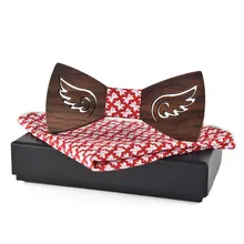 Мужской Выгравированный деревянный галстук-бабочка для свадебной вечеринки, деревянный Полосатый Цветочный платок, карманный квадратный галстук-бабочка