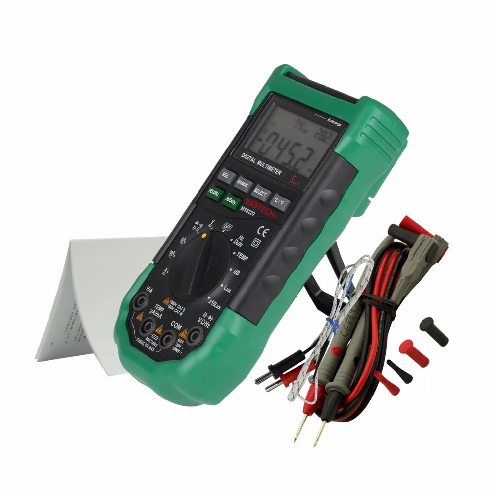 

Mastech MS8229 Auto-Range 5-in-1 Multi-functional Digital Multimeter with DMM Lux Sound Humidity Level Temperature Humidity Tes