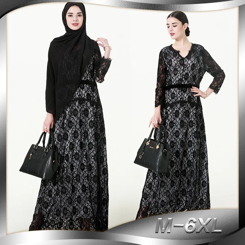 Мусульманское Ислам Макси Кафан хиджаб кружевное платье Абаи халат мусульманских этнических Дубай Кружева Халаты Ретро женские длинный