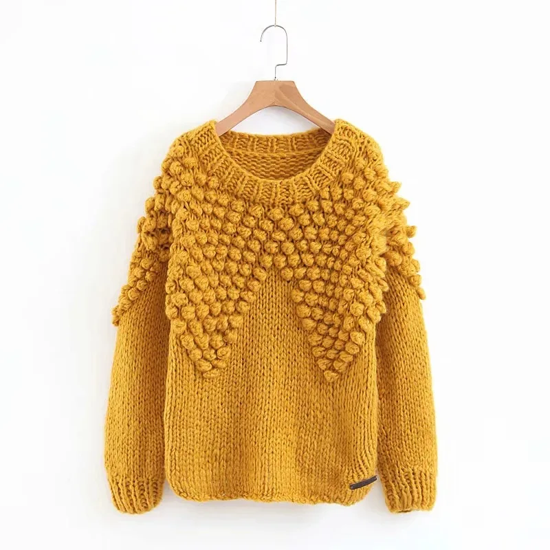 Мохер, связанный вручную свитер, Женский пуловер с круглым вырезом, женский толстый свитер с длинным рукавом, осенне-зимний вязаный свитер - Цвет: B