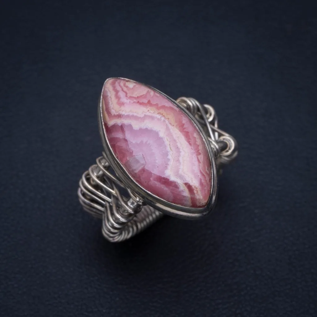 

Natural Rhodochrosite Handmade Unique 925 Sterling Silver Ring 6.25 AU0006