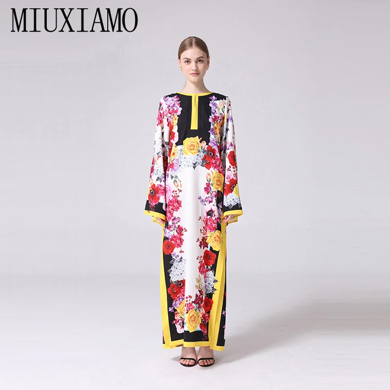 MIUXIMAO, на заказ, плюс размер, макси платье, весна& лето, Новое поступление, модное, цветочный принт, свободное, элегантное, длина до пола, длинное платье для женщин