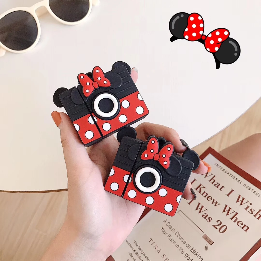 

Cute Wireless Bluetooth Earphone Silicone Cases For Apple AirPods Cartoon Minnie Camera Charging Headset Protective Covers