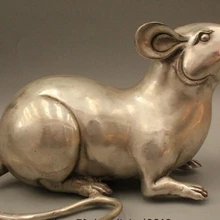 " Китай Китайский Народная Фэн-Шуй Тибет Серебряный Знак Год Мыши Статуя Скульптура