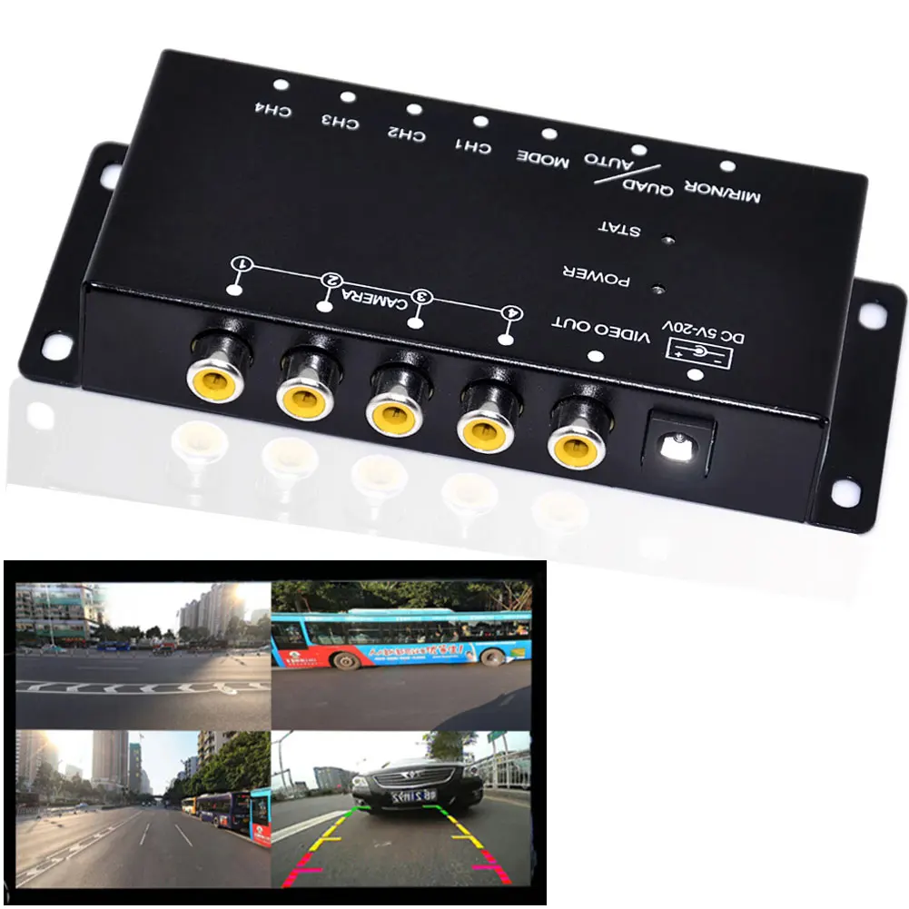 Online Control IR 4 cámaras Control de vídeo cámaras de coche interruptor de imagen caja combinadora para vista izquierda vista derecha delantera CÁMARA DE APARCAMIENTO trasera