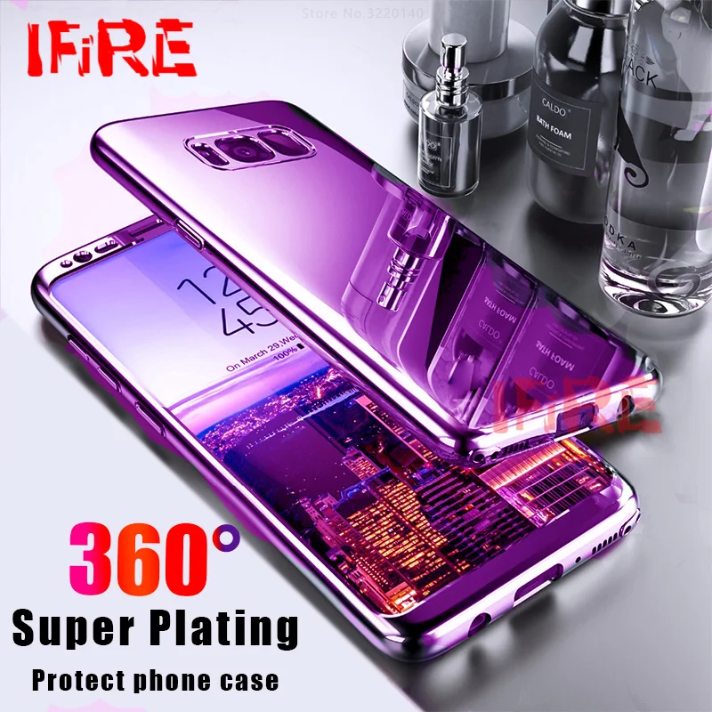 

360 Plating Mirror Case For Samsung Galaxy S8 S9 Plus Bling Full Cover Case For Galaxy S7 edge Note 8 With Screen Protector Film