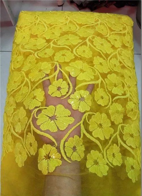

yellow French African Lace Fabric Guipure Sequined Beaded Cotton Cord Tulle Nigerian Tissu Mesh India Lace For Wedding Dress