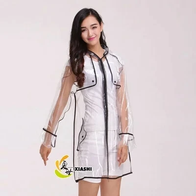 

Fashion Waterproof EVA Transparent Fashion Poncho Women Outdoor Clear Raincoat With Zipper PVC Rainwear Rain Coat