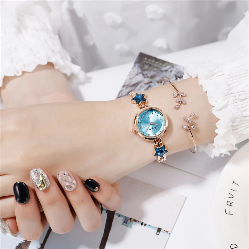 Модные роскошные часы женские часы с металлическим браслетом высококачественные сапфировые Звездные женские кварцевые часы с геометрическим циферблатом простые часы