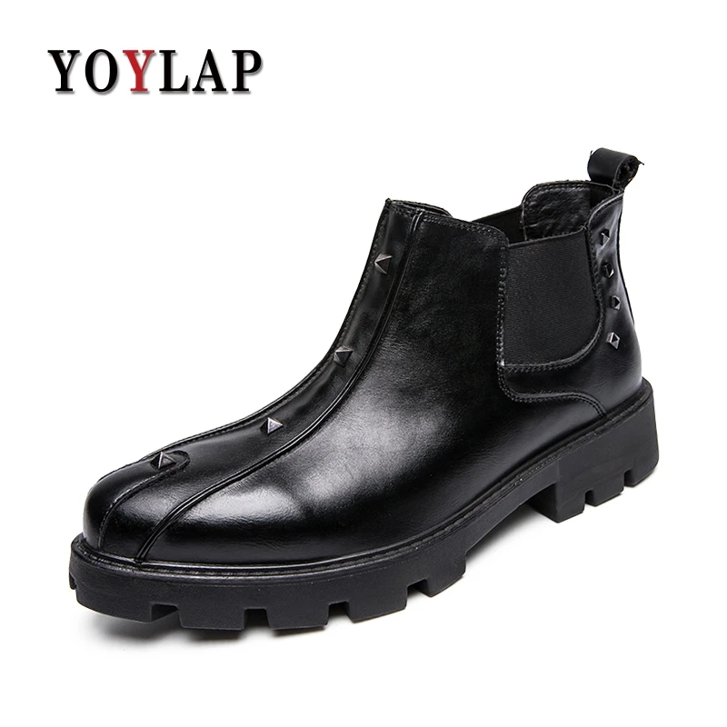 

YOYLAP Brand High Quantiy Genuine Leather Ankle Boots Men's Boots For Casual Mens Walking Shoes With Rivets Decoration