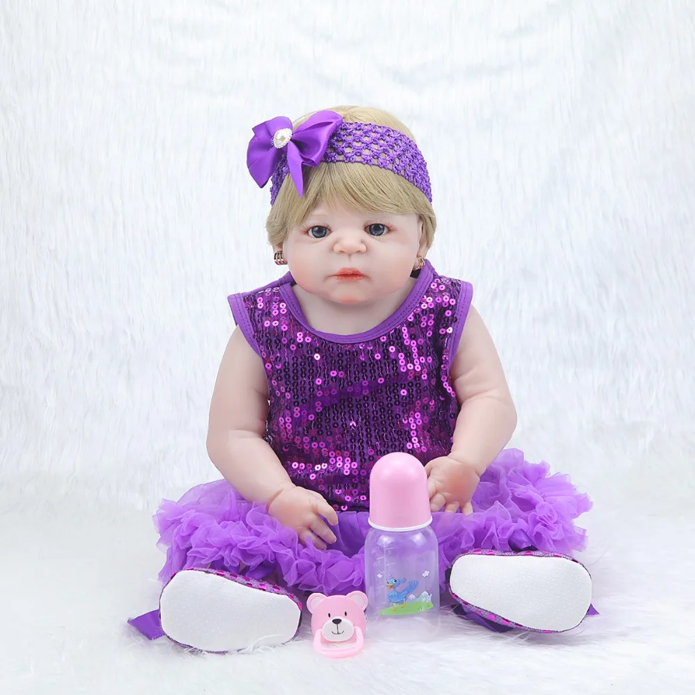 

NPK22inch lovely Victoria full silicone lifelike newborn Baby girl with Purple TUTU skirt silicone Bonecas Bebe Reborn dolls