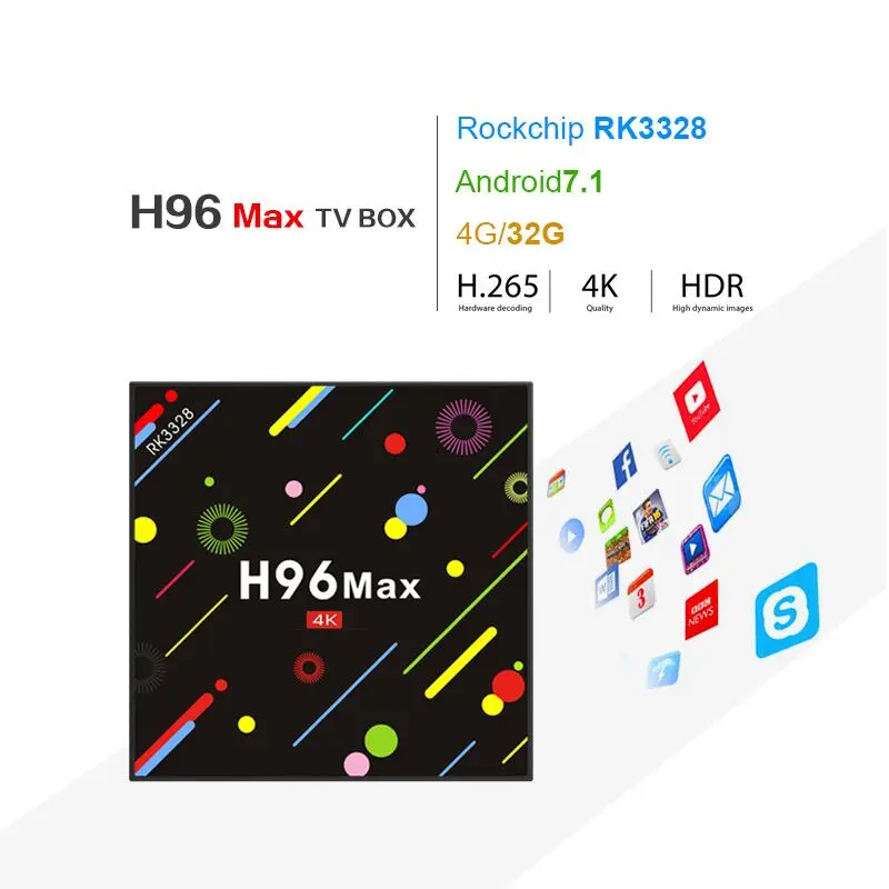 

4GB 32GB H96 Max H2 Android 7.1 OS RK3328 ROM Quad-Core 4K HDR WIFI Bluetooth Smart Media Player H.265 HDMI USB 3.0 Set-top Box