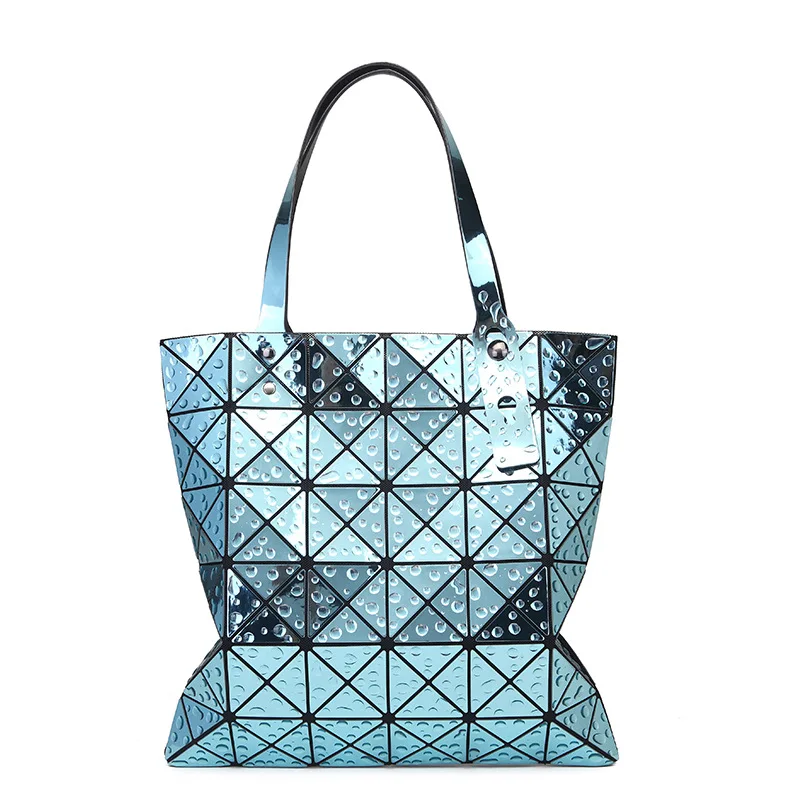 

Women's diamond lattice geometric 6*6 laser bag top handle tote flat fold over shoulder bags plaid commute raindrop handbag