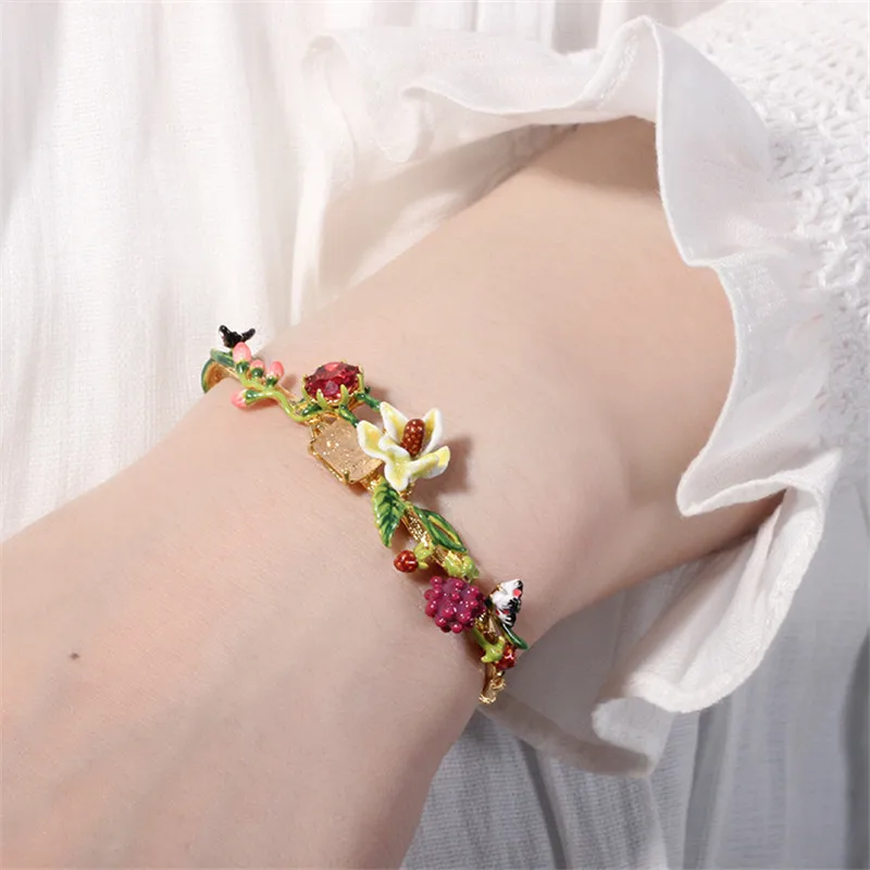

Warmhome Trendy Jewelry Enamel Glaze Fashion Raspberry Orange Flower Gems For Women Bangle