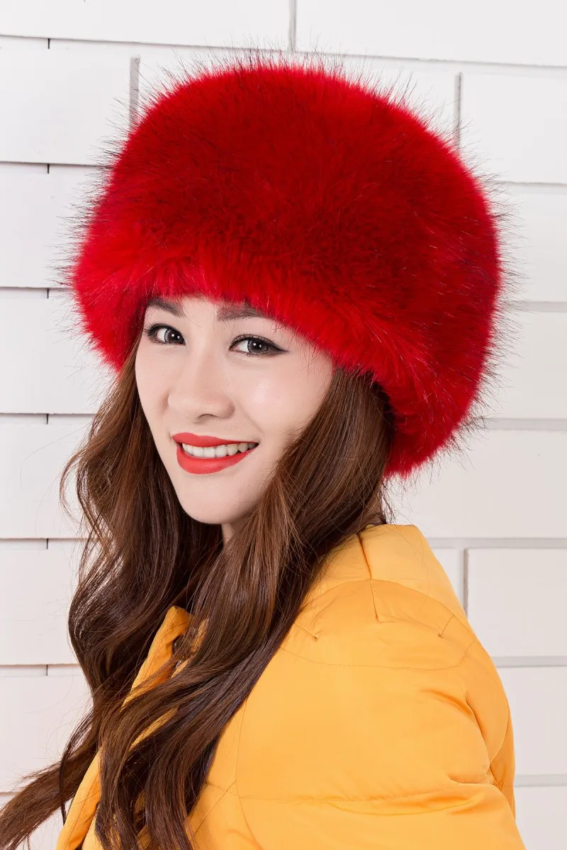 Зимняя меховая шапка, модная женская меховая шапка из искусственного лисьего меха, шапки в казачьем стиле для русской зимы, теплая шапка с гибким ворсом