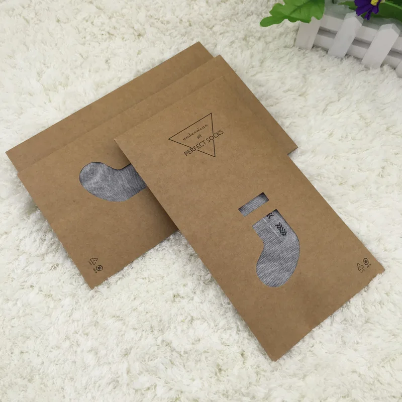 

Quevinal 500Pcs/Lot 11.8x22cm Brown Kraft Paper Garment Clothing Socks Stocking Storage Bag Box Retail Packaging 2 Type