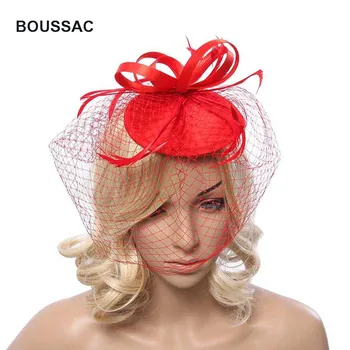 

2020 Felt Hats Charming Fabric Sposa Wedding Veils Summer Fascinators Hat Ladies Feather Facy Hair Accessories Whith Aclips