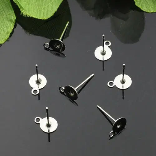 Серьги гвоздики пустые из нержавеющей стали 8 мм 100 шт.|silver plated|flat earring studsrhodium plated |
