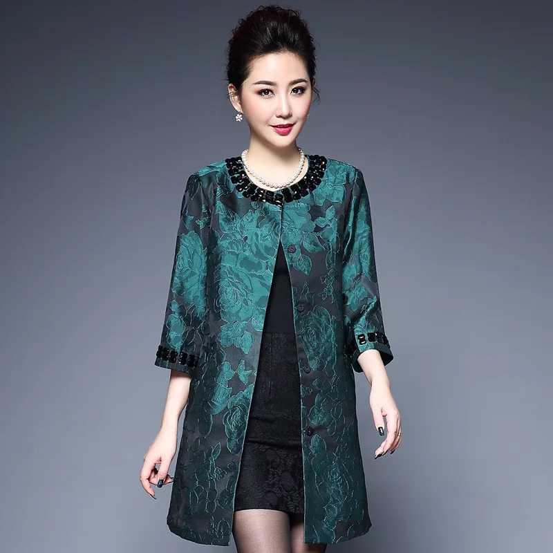 

Female Jacquard Floral Pattern Ethnic Embroidery Chinese Traditional Beautiful Coat For Middle Aged Mother Autumn Outwear Cloak